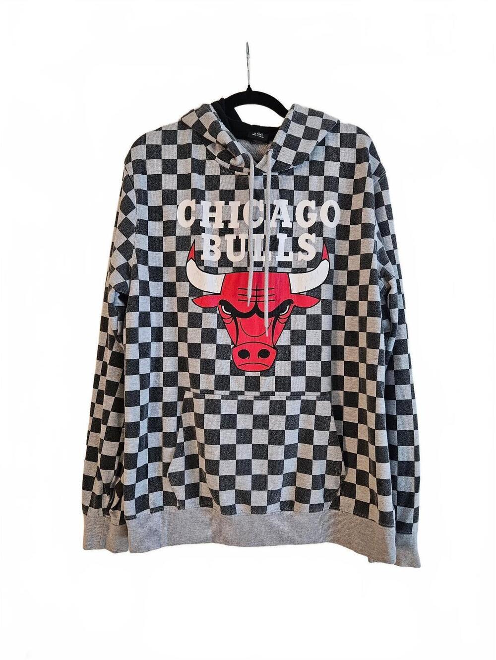 NBA Chicago Bulls Checkered Pullover Black/White Hoodie XL-Courtside Ready!